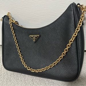 Prada Elegant Black Crossbody with Gold Chain